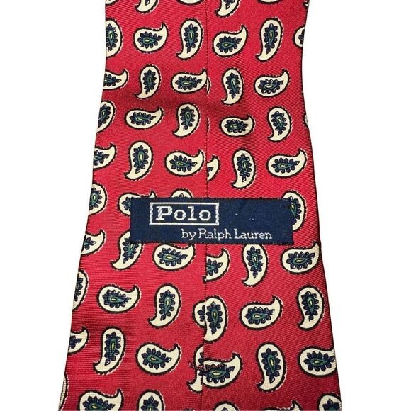 Polo Ralph Lauren Red Paisley 100% Silk Handmade in USA Neck Tie - Picture 2 of 5